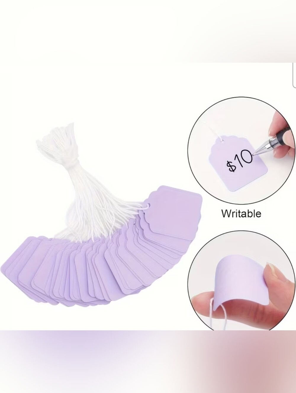 Writable Lavender Tags with White Strings - Pack of 100